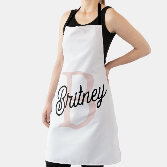 Modern Personalized Monogram and Name Pastel Pink Apron (Insitu)