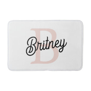 Modern Personalized Monogram and Name Pastel Pink Bath Mat