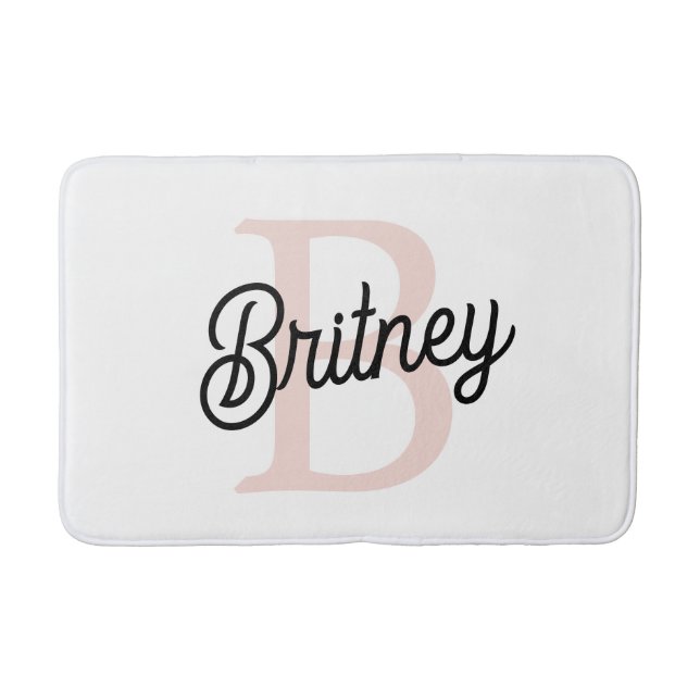 Modern Personalized Monogram and Name Pastel Pink Bath Mat (Front)