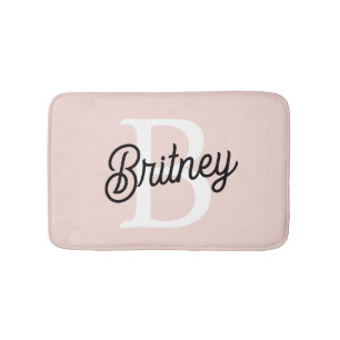 Modern Personalized Monogram and Name Pastel Pink Bath Mat