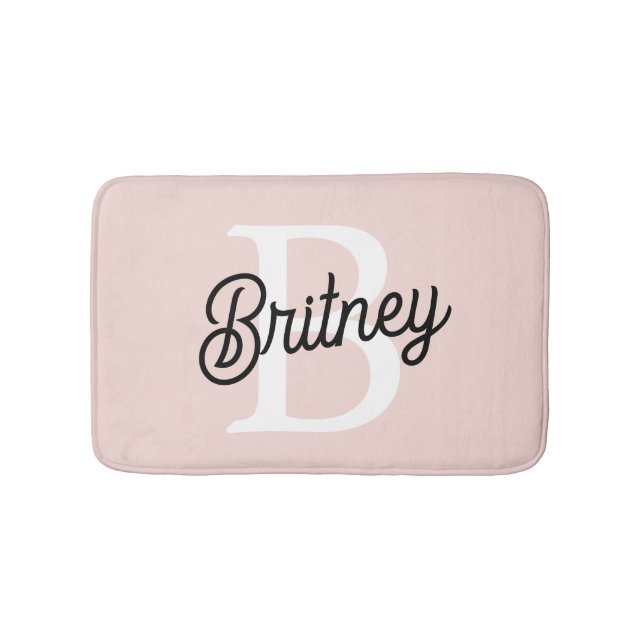 Modern Personalized Monogram and Name Pastel Pink Bath Mat (Front)