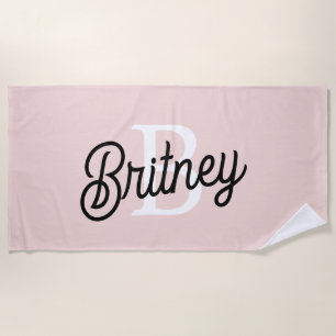 Modern Personalized Monogram and Name Pastel Pink Beach Towel