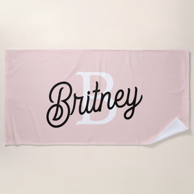 Modern Personalized Monogram and Name Pastel Pink Beach Towel (Front)