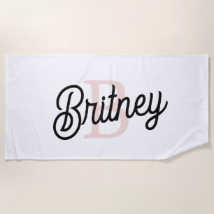 Modern Personalized Monogram and Name Pastel Pink Beach Towel