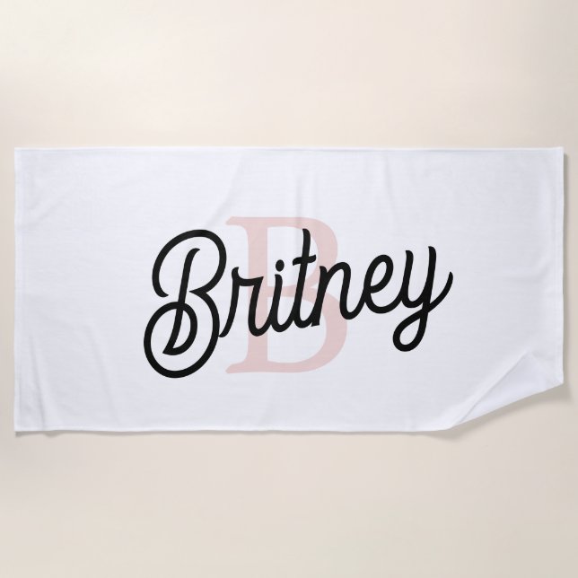 Modern Personalized Monogram and Name Pastel Pink Beach Towel (Front)