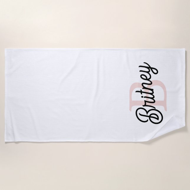 Modern Personalized Monogram and Name Pastel Pink Beach Towel (Front)
