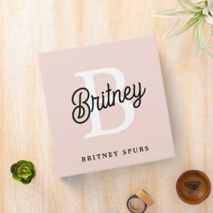 Modern Personalized Monogram and Name Pastel Pink Binder