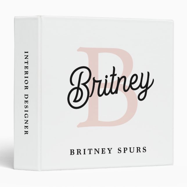 Modern Personalized Monogram and Name Pastel Pink Binder (Front/Spine)