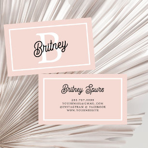 Modern Personalized Monogram and Name Pastel Pink Business Card