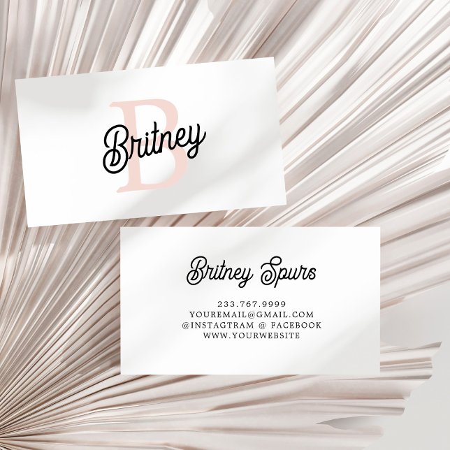 Modern Personalized Monogram and Name Pastel Pink Business Card (Creator Uploaded)