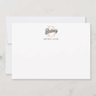 Modern Personalized Monogram and Name Pastel Pink Card