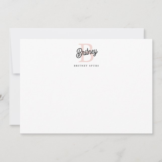 Modern Personalized Monogram and Name Pastel Pink Card (Front)