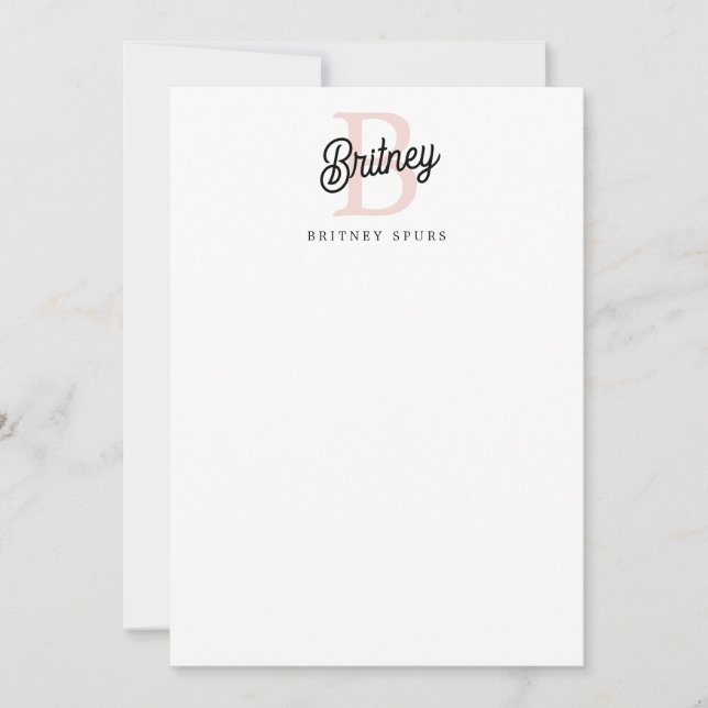 Modern Personalized Monogram and Name Pastel Pink Card (Front)