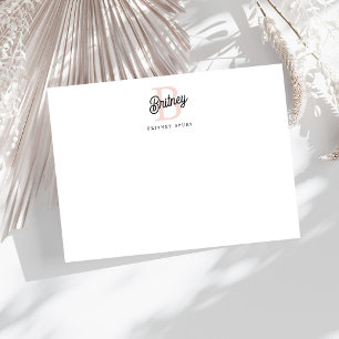 Modern Personalized Monogram and Name Pastel Pink Card