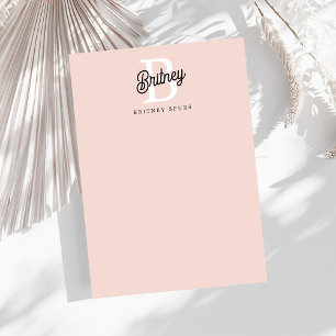 Modern Personalized Monogram and Name Pastel Pink Card