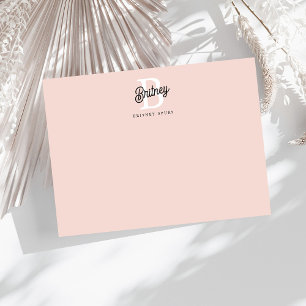 Modern Personalized Monogram and Name Pastel Pink Card