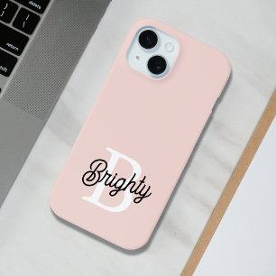 Modern Personalized Monogram and Name Pastel Pink iPhone 15 Case