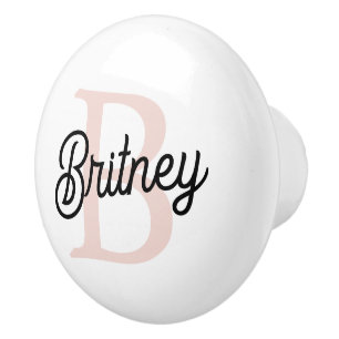 Modern Personalized Monogram and Name Pastel Pink  Ceramic Knob