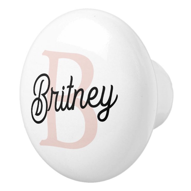 Modern Personalized Monogram and Name Pastel Pink  Ceramic Knob (Right)