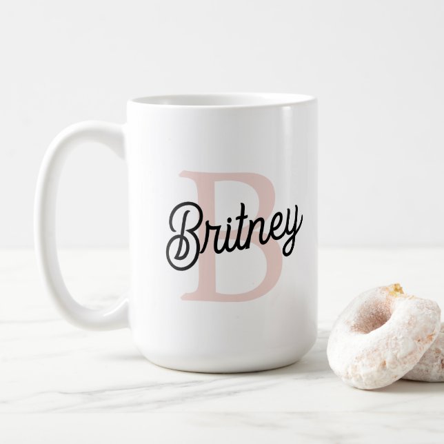 Modern Personalized Monogram and Name Pastel Pink Coffee Mug (With Donut)