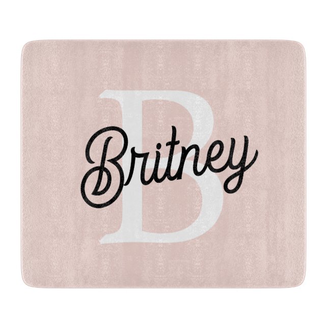 Modern Personalized Monogram and Name Pastel Pink Cutting Board (Front)