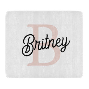 Modern Personalized Monogram and Name Pastel Pink Cutting Board