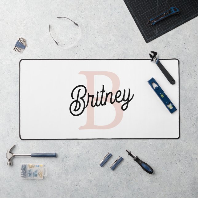Modern Personalized Monogram and Name Pastel Pink Desk Mat (Workstation)