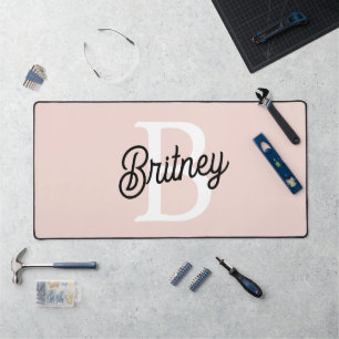 Modern Personalized Monogram and Name Pastel Pink Desk Mat