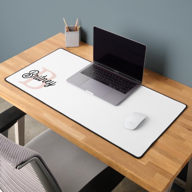 Modern Personalized Monogram and Name Pastel Pink Desk Mat (Office 2)