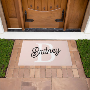 Modern Personalized Monogram and Name Pastel Pink Doormat