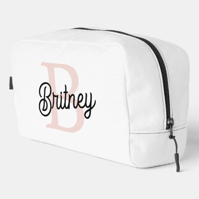 Modern Personalized Monogram and Name Pastel Pink Dopp Kit (Right Corner)