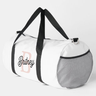 Modern Personalized Monogram and Name Pastel Pink Duffle Bag