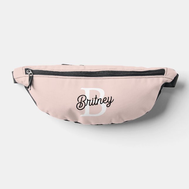 Modern Personalized Monogram and Name Pastel Pink Fanny Pack (Lay Down)
