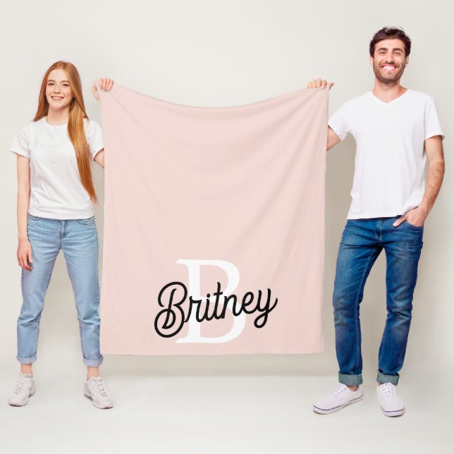 Modern Personalized Monogram and Name Pastel Pink Fleece Blanket (In Situ)