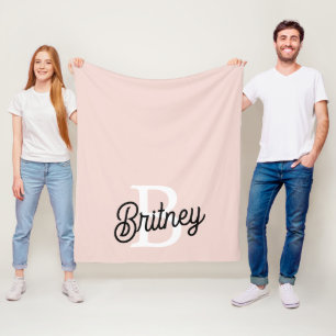 Modern Personalized Monogram and Name Pastel Pink Fleece Blanket
