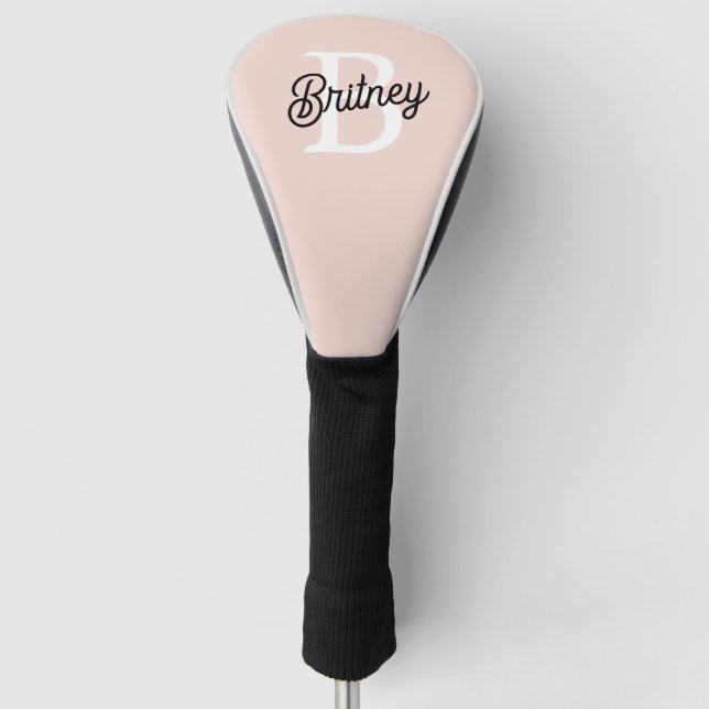 Modern Personalized Monogram and Name Pastel Pink Golf Head Cover (Front)