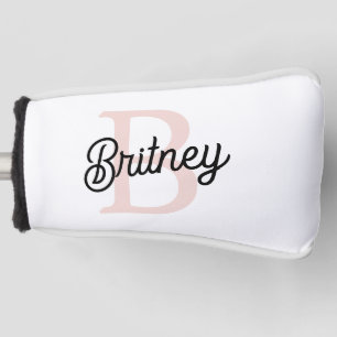 Modern Personalized Monogram and Name Pastel Pink Golf Head Cover