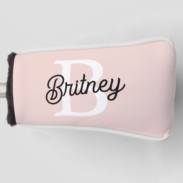 Modern Personalized Monogram and Name Pastel Pink Golf Head Cover (Front)