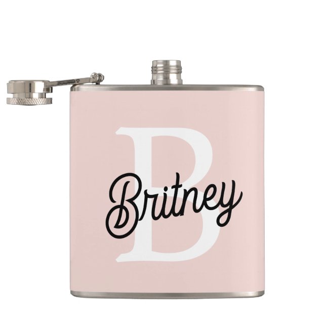 Modern Personalized Monogram and Name Pastel Pink Hip Flask (Opened)