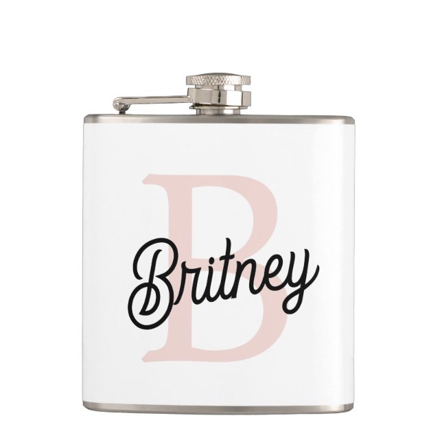 Modern Personalized Monogram and Name Pastel Pink Hip Flask (Front)