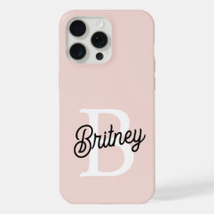Modern Personalized Monogram and Name Pastel Pink iPhone 15 Pro Max Case