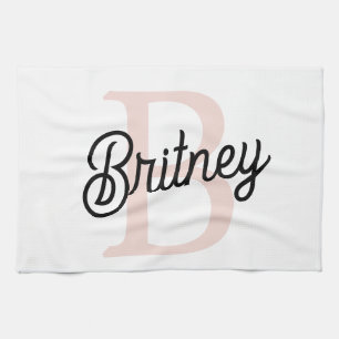 Modern Personalized Monogram and Name Pastel Pink Kitchen Towel