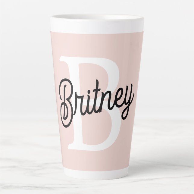 Modern Personalized Monogram and Name Pastel Pink Latte Mug (Front)
