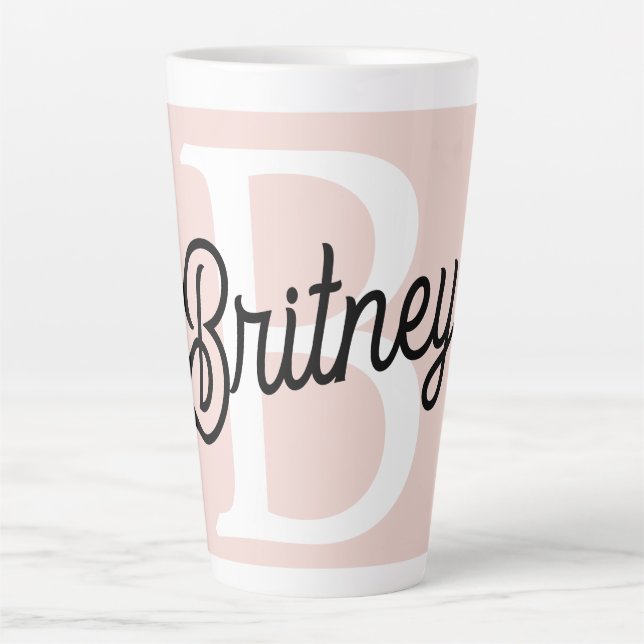 Modern Personalized Monogram and Name Pastel Pink Latte Mug (Front)