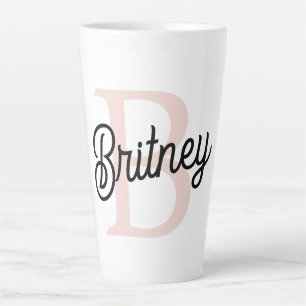 Modern Personalized Monogram and Name Pastel Pink Latte Mug