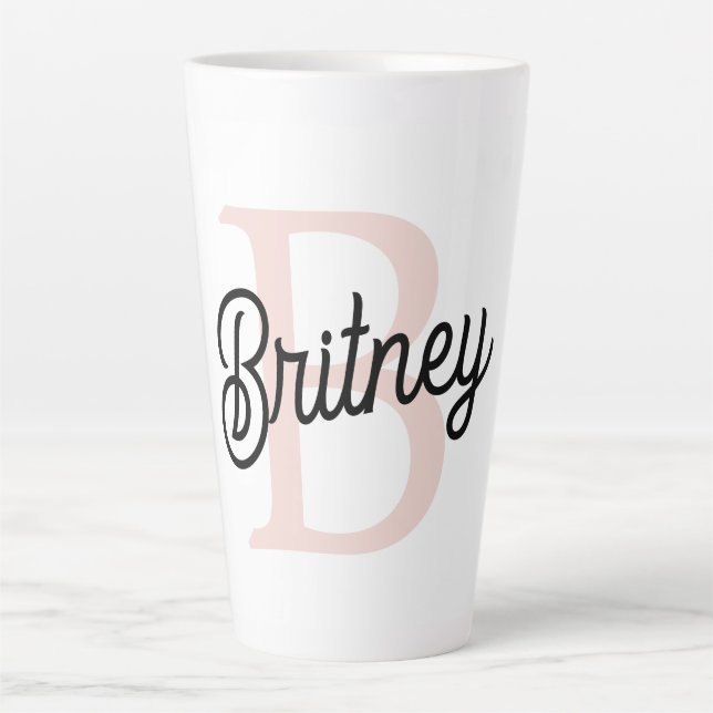 Modern Personalized Monogram and Name Pastel Pink Latte Mug (Front)
