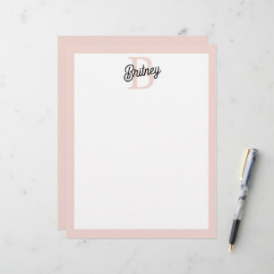 Modern Personalized Monogram and Name Pastel Pink Letterhead