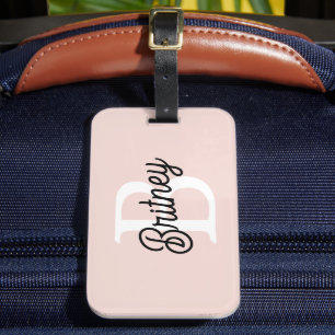 Modern Personalized Monogram and Name Pastel Pink Luggage Tag