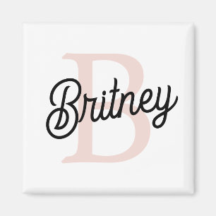 Modern Personalized Monogram and Name Pastel Pink Magnet