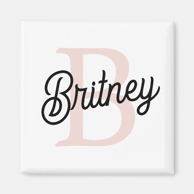 Modern Personalized Monogram and Name Pastel Pink Magnet (Front)